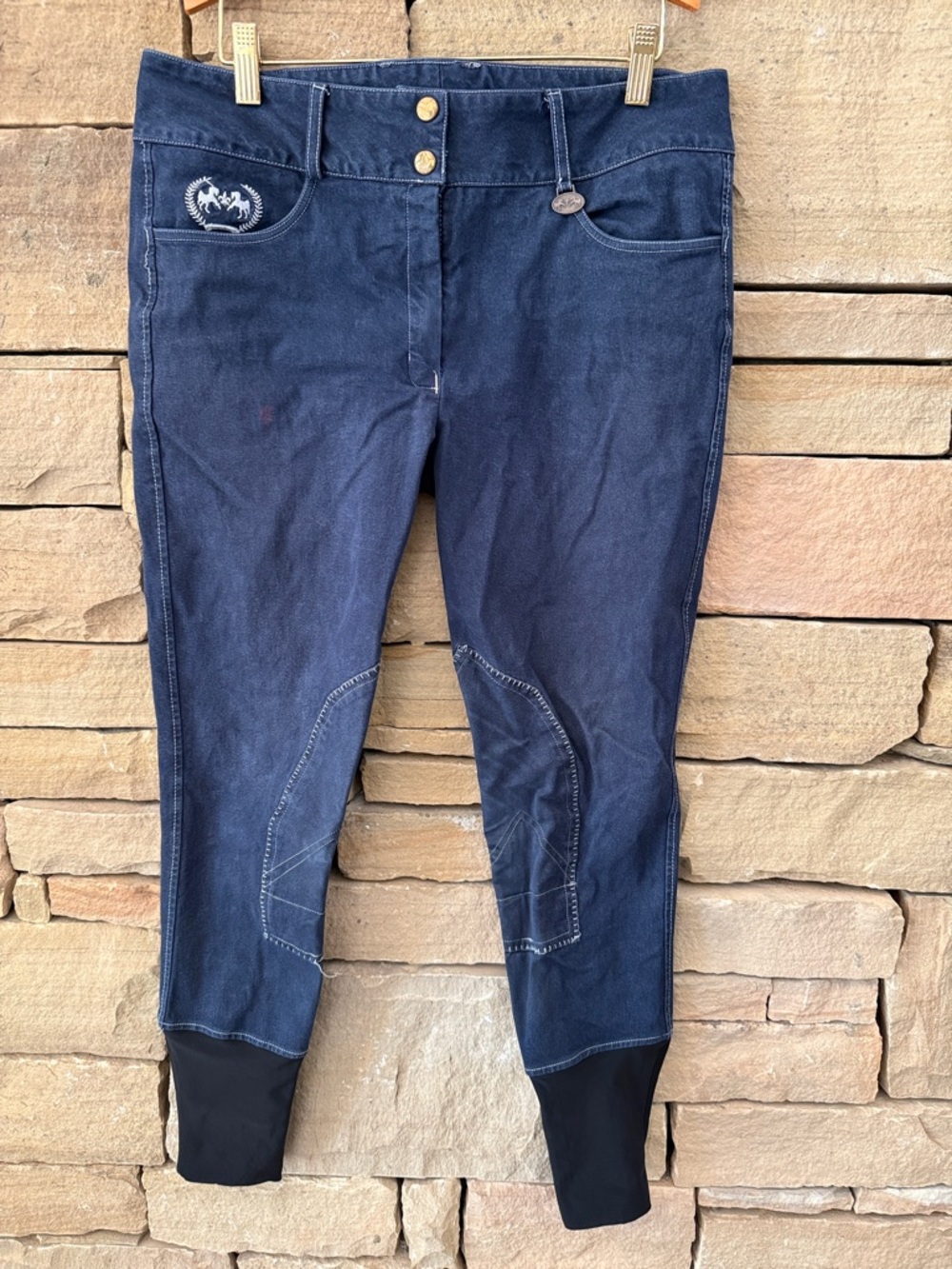 Dark Blue Equine Couture Equestrian Jeans Breeches 32 but run small Flaw